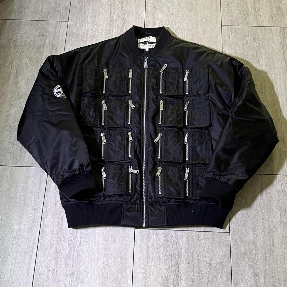 BOY London Boy Zip It Jacket Mens Large Black Nylon Pocket Bomber BZJB23 New